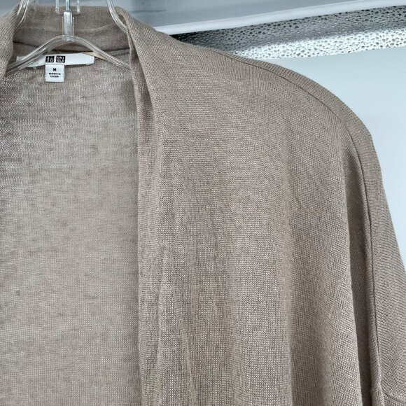 UNIQLO Womens Open Front Duster Cardigan Long Sleeve Tan Size Medium - Picture 4 of 9